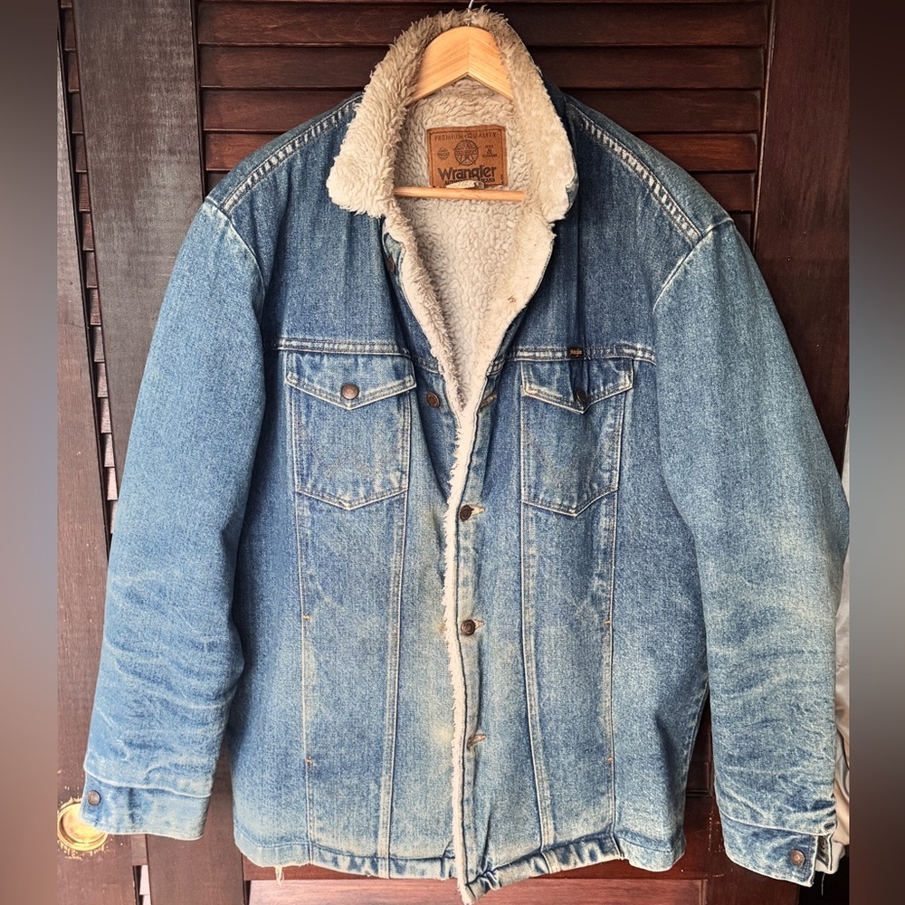 Vintage Wrangler Blue Denim Field Coat with Sherpa Lining